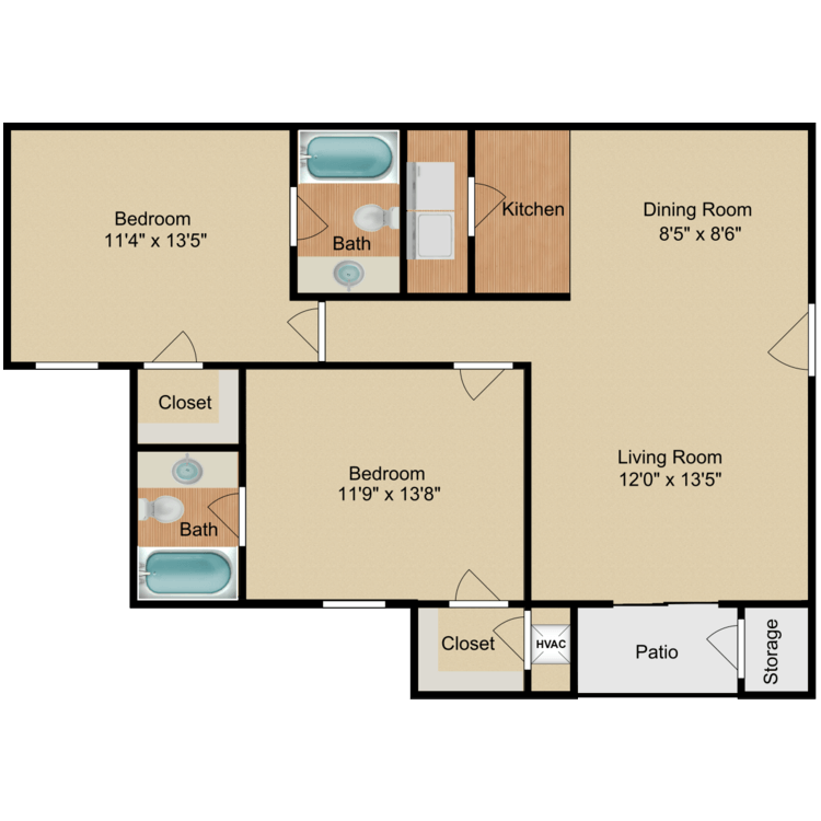 Floor plan image of 2 Bed 2 Bath