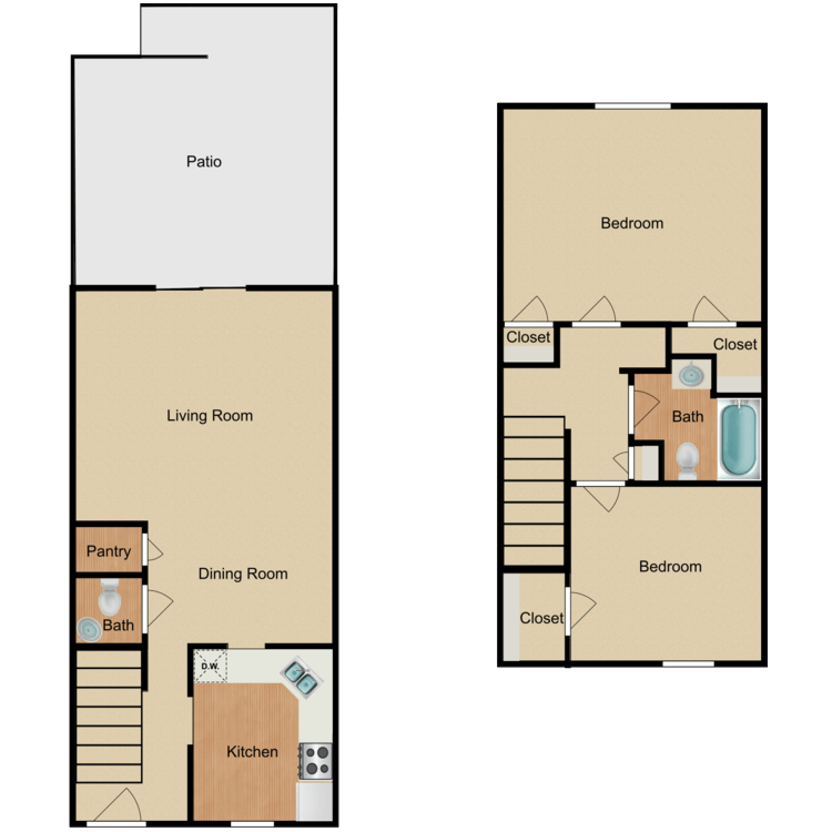 Floor plan image of 2 Bed Townhome