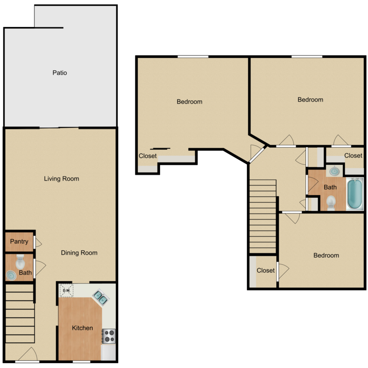 Floor plan image of 3 Bed Townhome