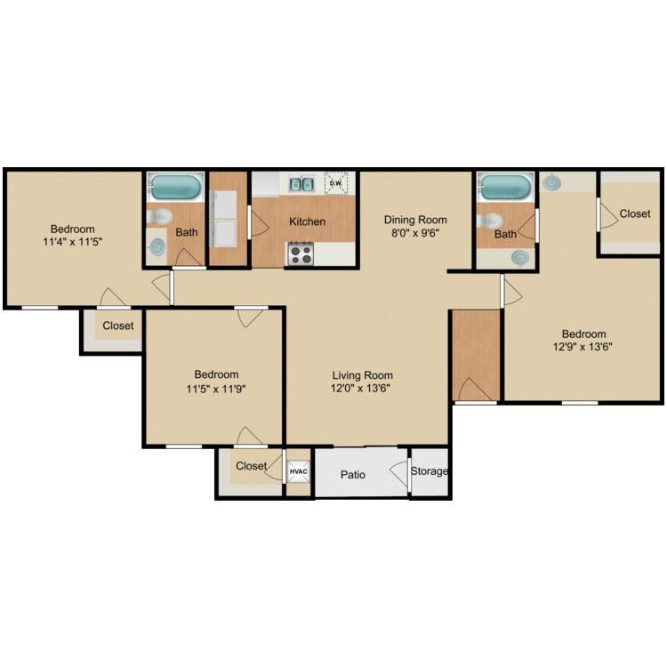 Floor plan image of 3 Bed 2 Bath