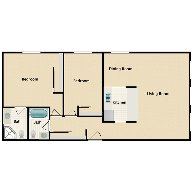 Floor plan image of 2 Bedroom 2 Bathroom