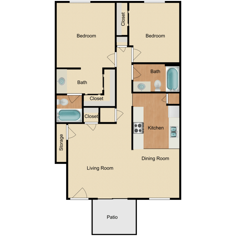 Floor plan image of 2 Bed 2 Bath