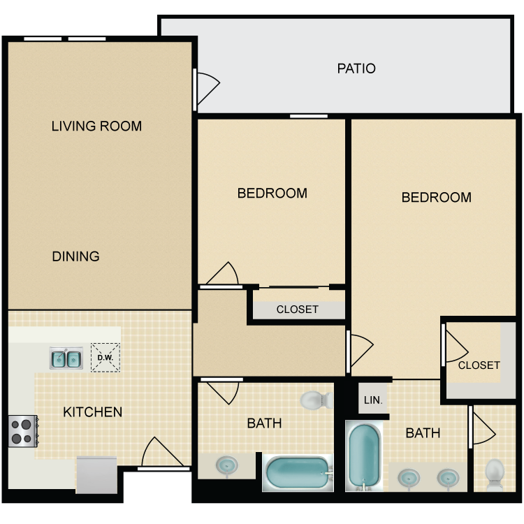 Floor plan image of 2 Bed 2 Bath