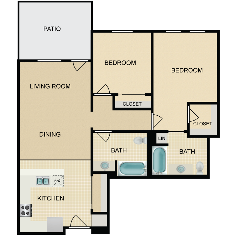 Floor plan image of 2 Bed 2 Bath