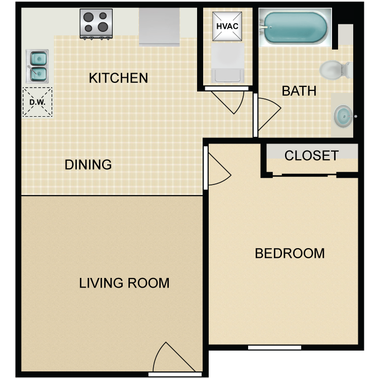 Floor plan image of 1 Bed 1 Bath