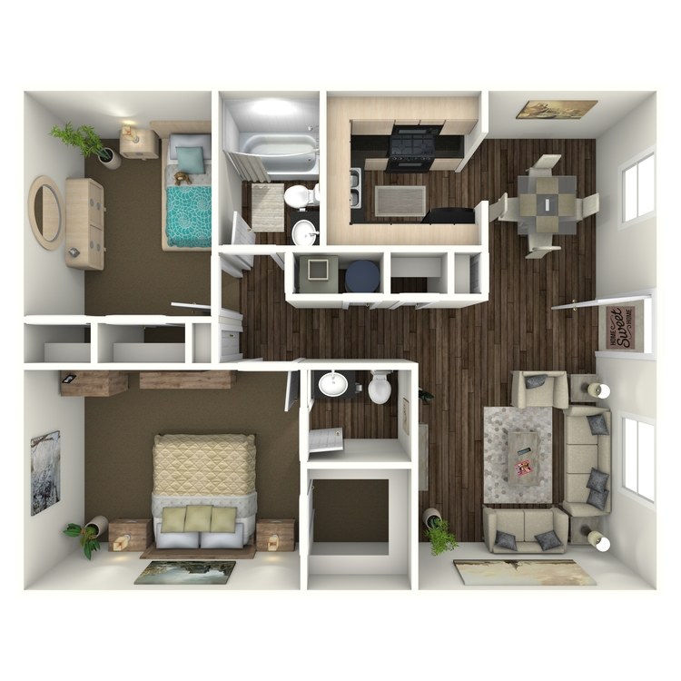 Floor plan image of 2 Bed 1.5 Bath