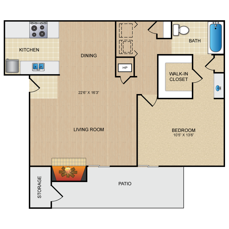 Floor plan image of 1 Bed 1 Bath