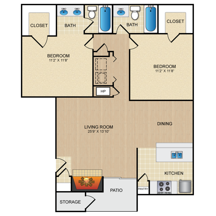 Floor plan image of 2 Bed 2 Bath A