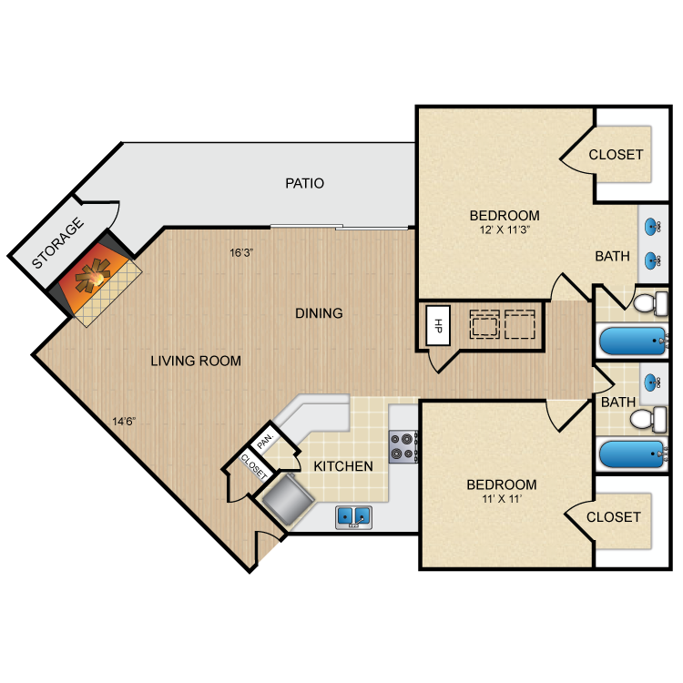 Floor plan image of 2 Bed 2 Bath D