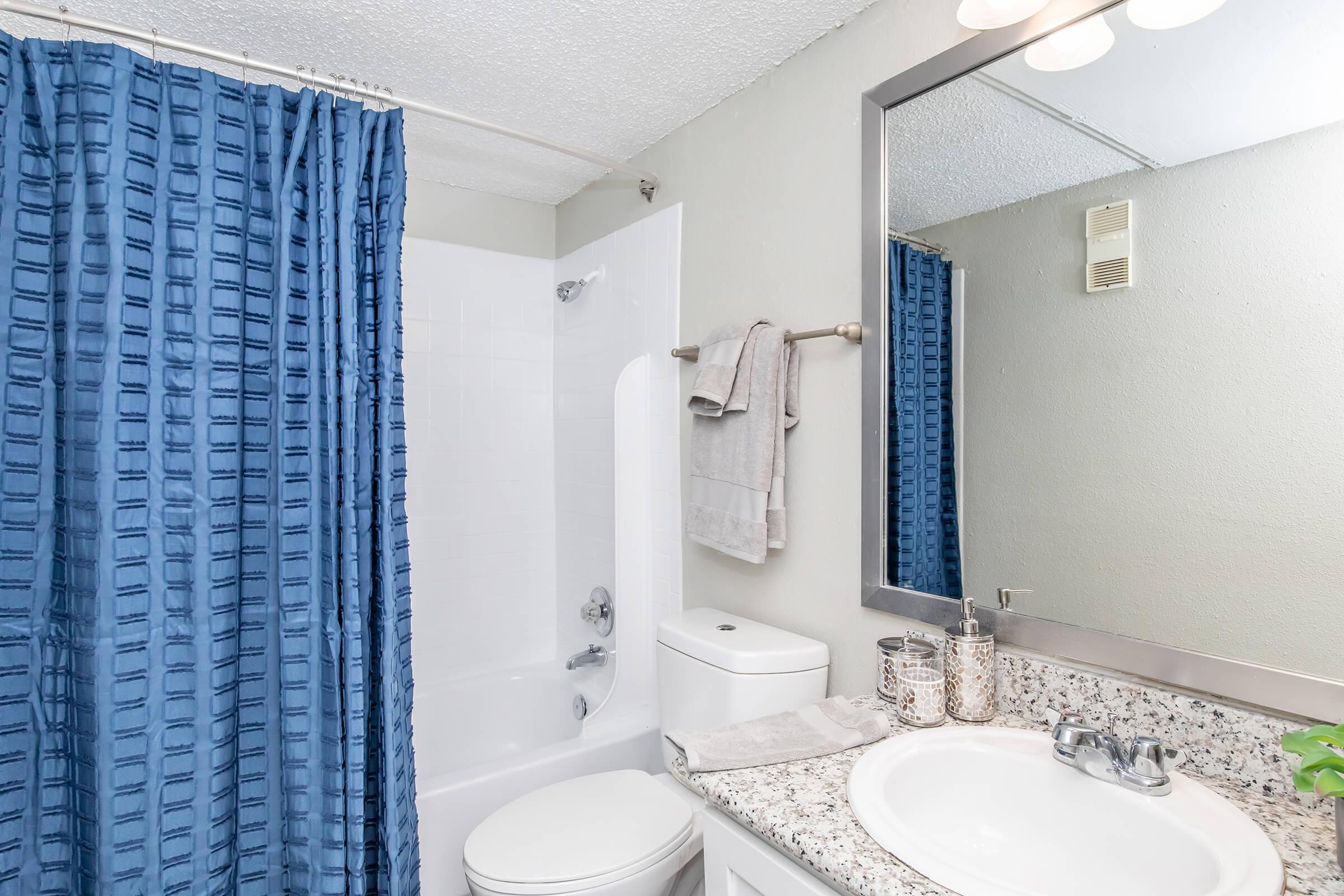 a shower curtain next to a sink