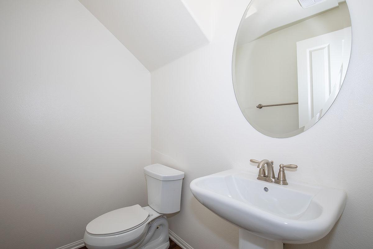 a white sink sitting under a mirror