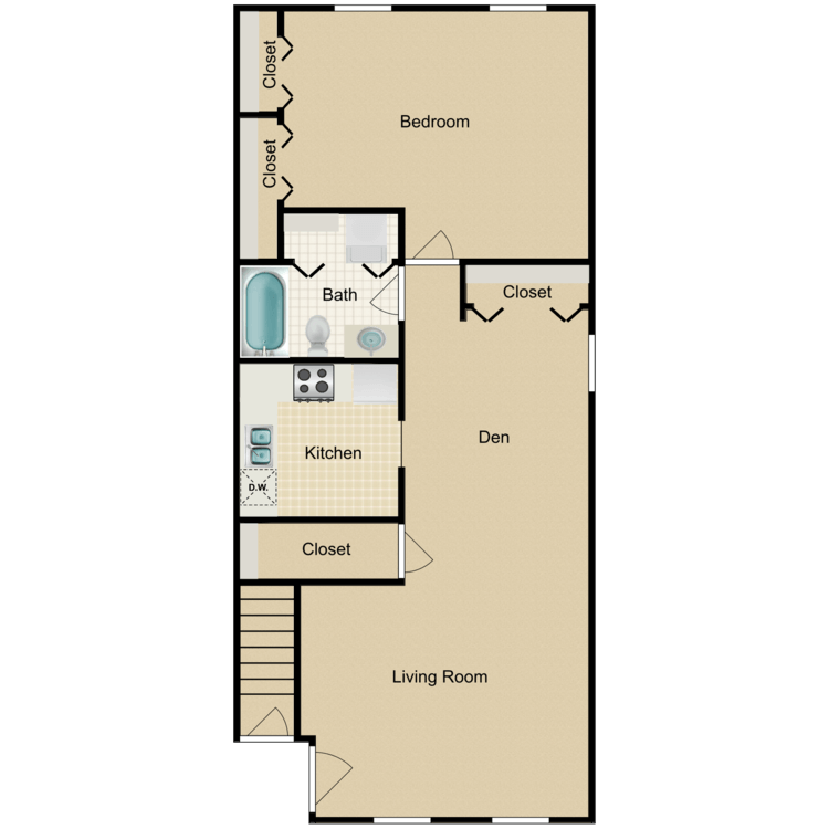 Floor plan image of One Bedroom with Den