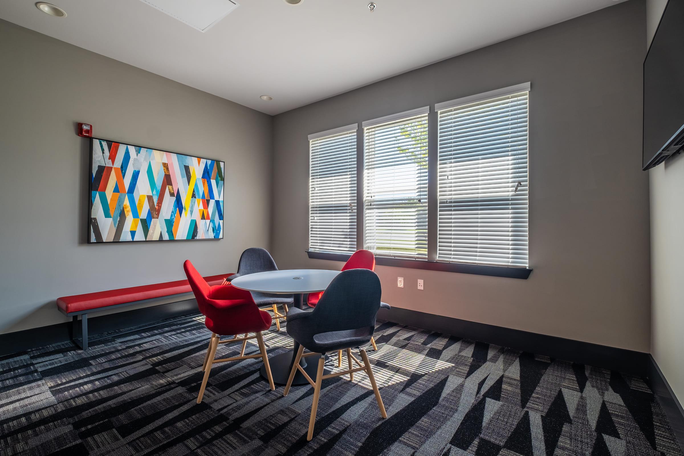 a living room next to a window