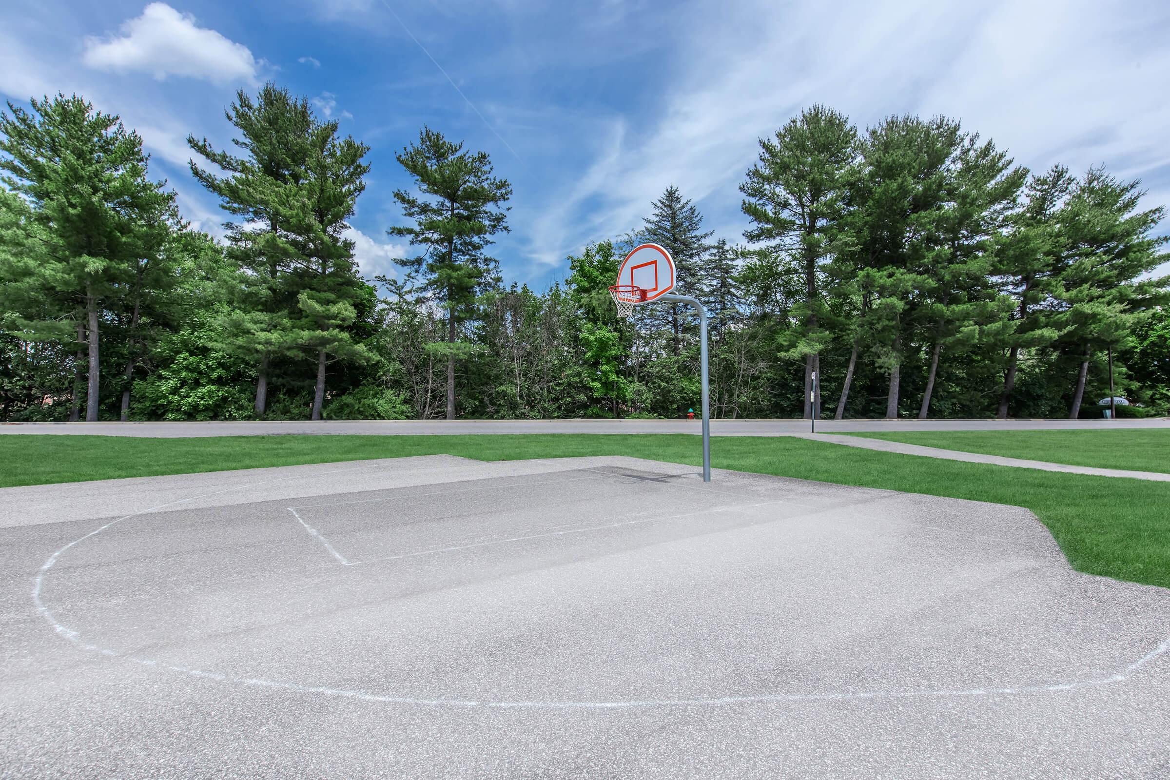 an empty road with grass and trees