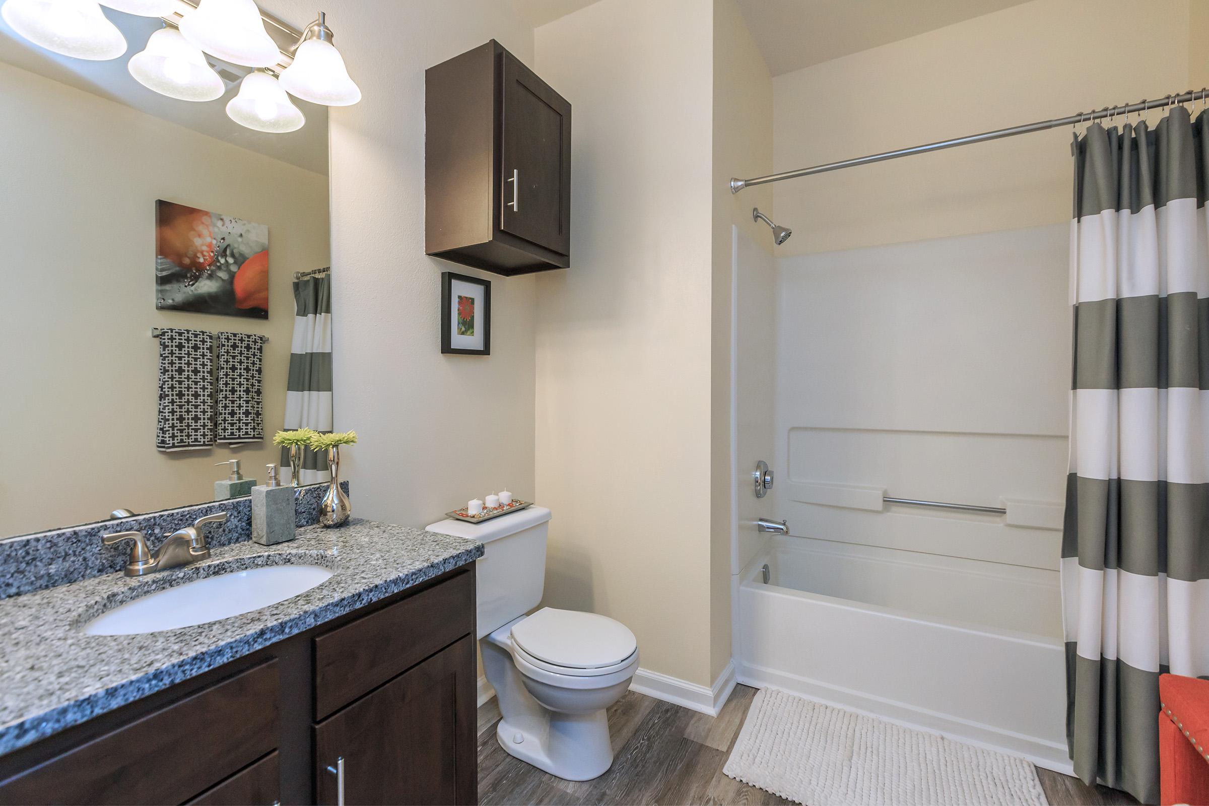 a shower that has a sink and a mirror