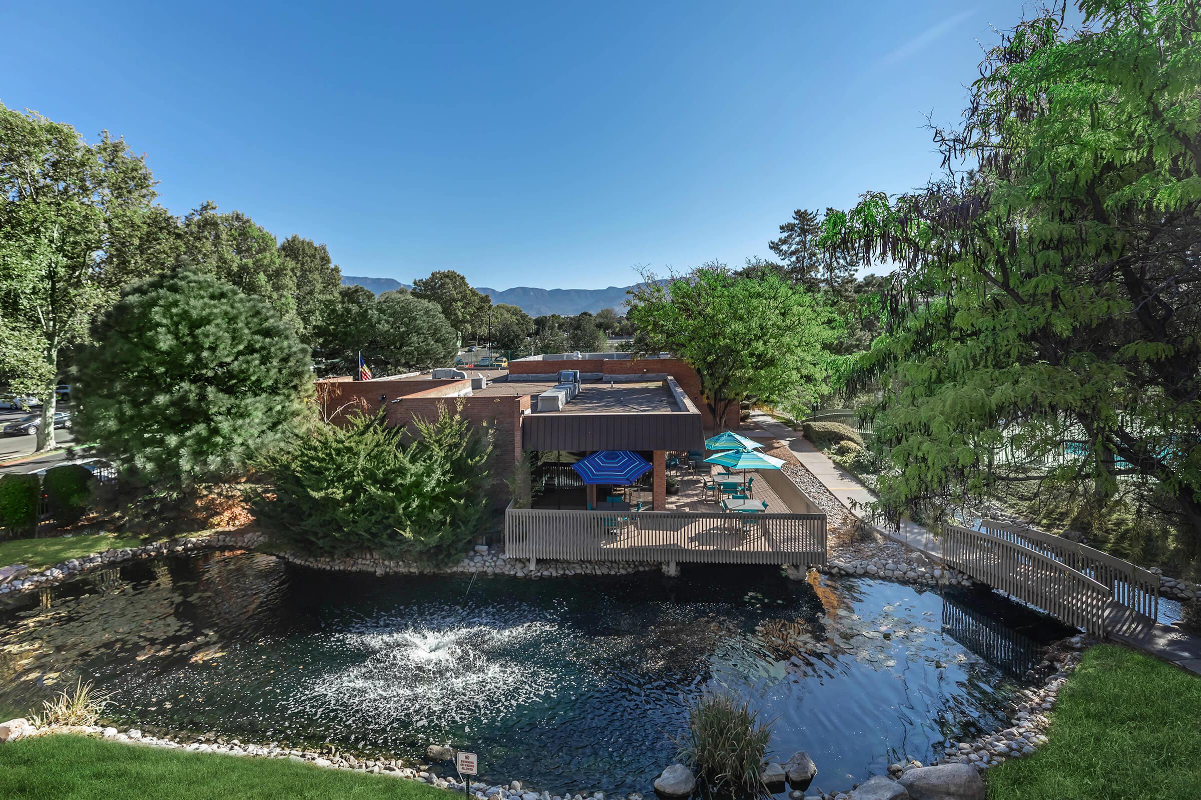 the community creek with green landscaping