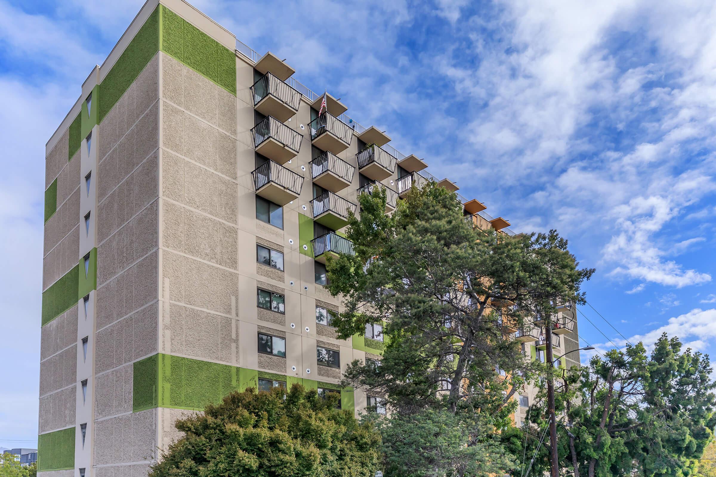 Northgate Terrace community building with green trees