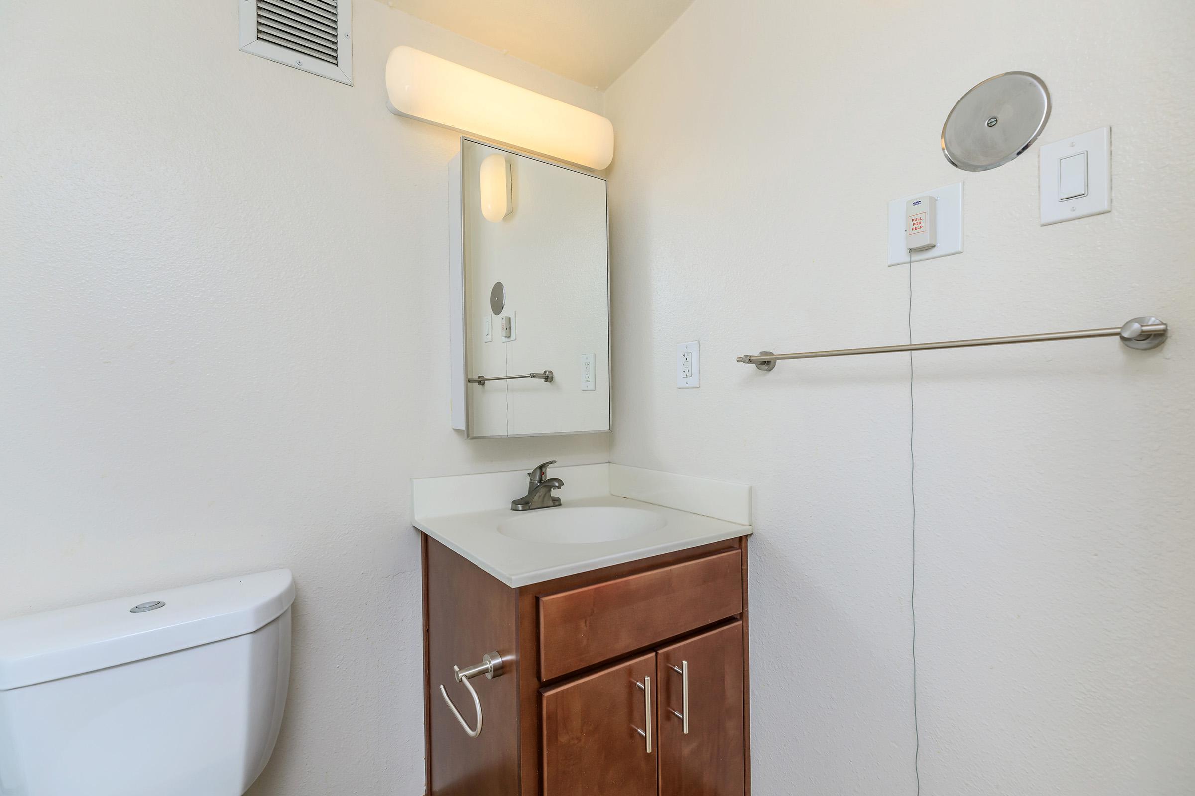 Bathroom with wooden cabinets