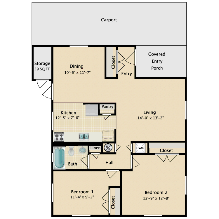 Floor plan image of 2 Bed 1 Bath