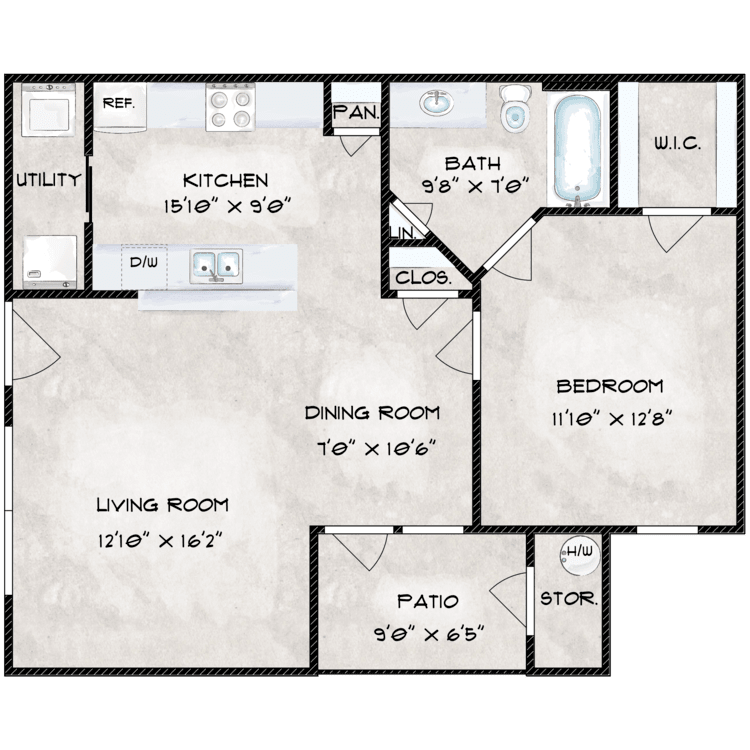 1 Bed 1 Bath floor plan image