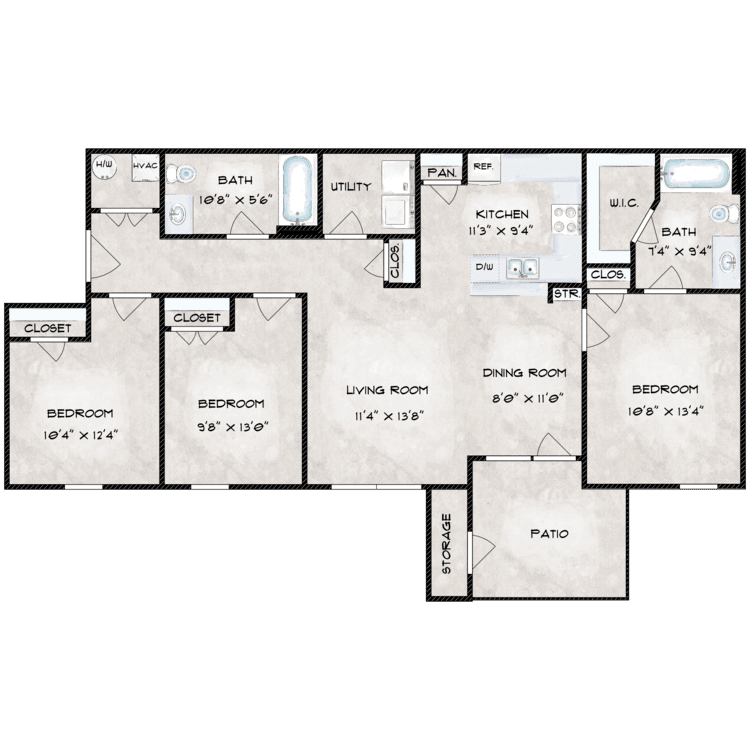 3 Bed 2 Bath floor plan image