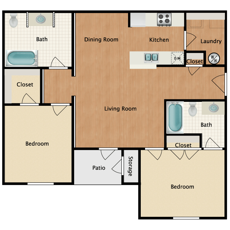 Floor plan image of 2 Bed 2 Bath