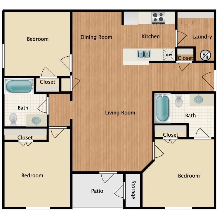 Floor plan image of 3 Bed 2 Bath