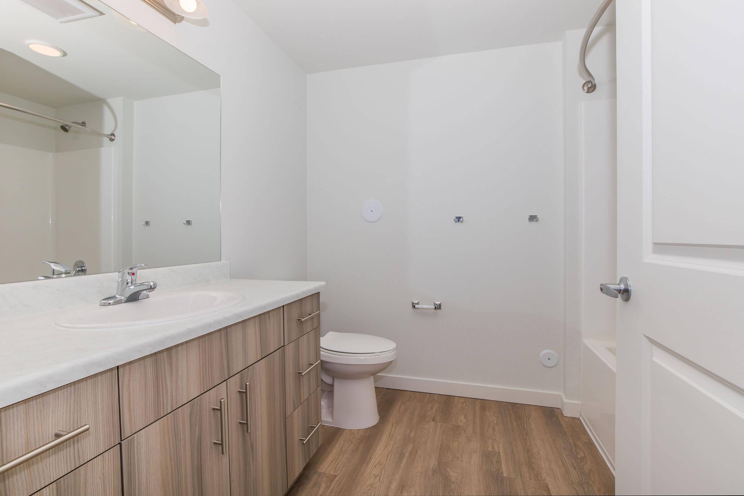 a room with a sink and a shower