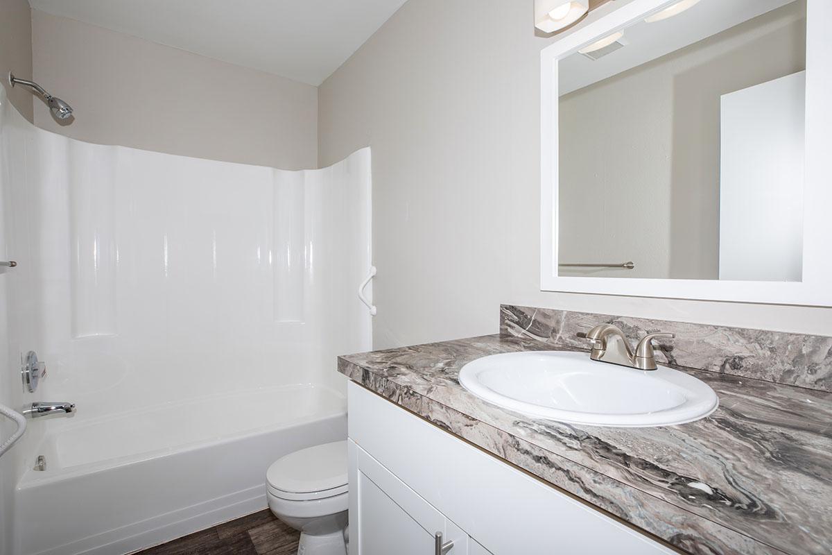 a white sink sitting under a mirror