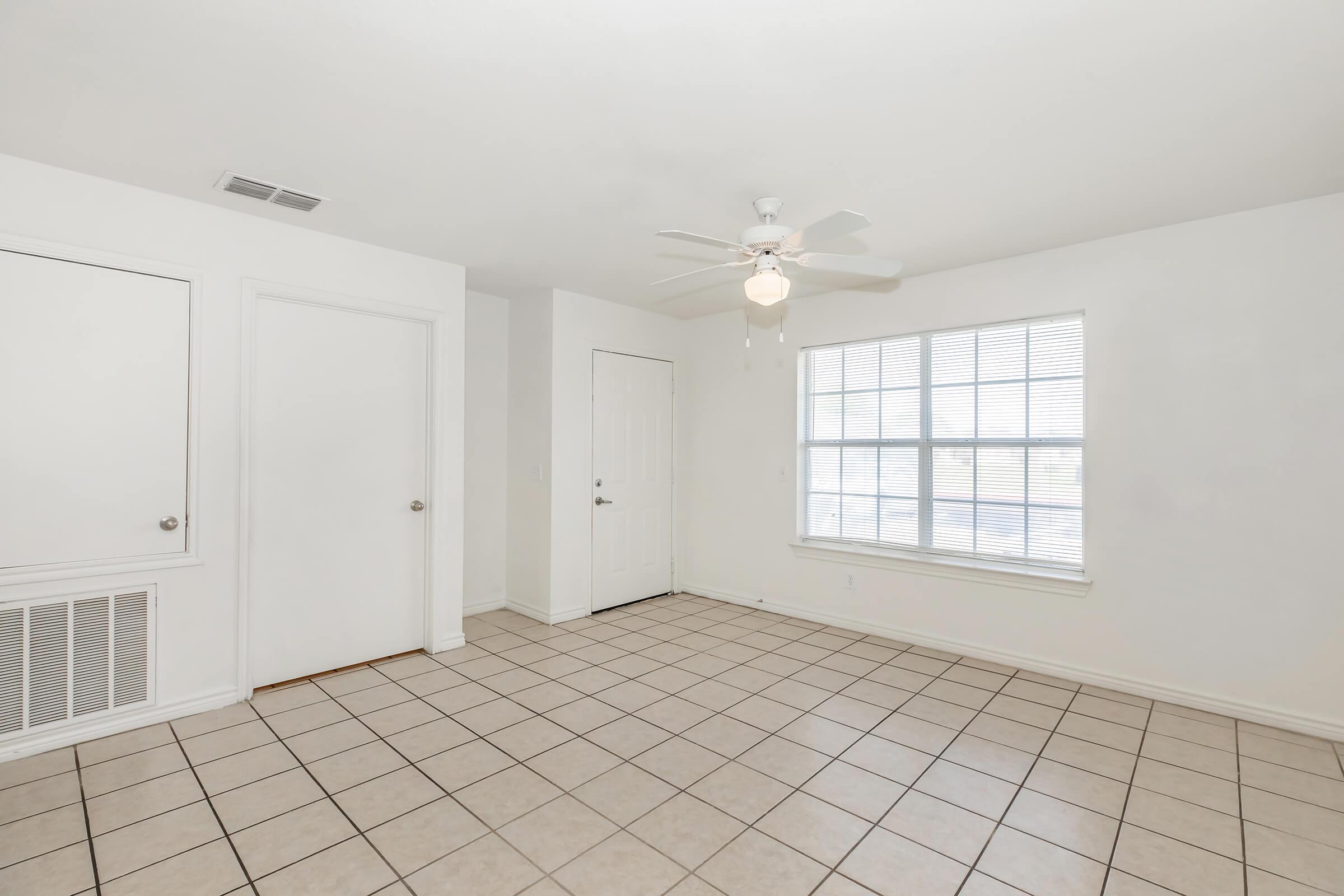 a room with a tiled floor