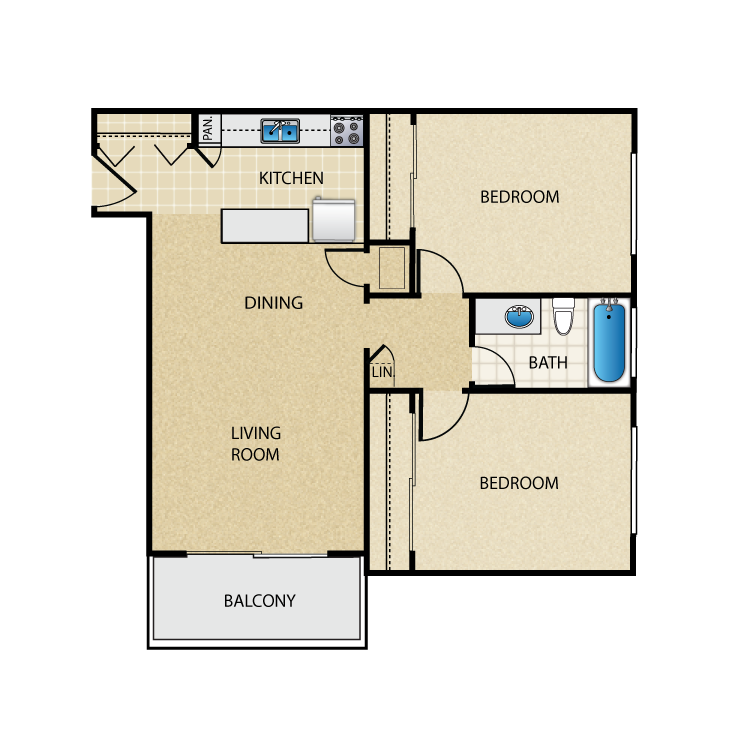 Floor plan image of 2 Bed 1 Bath