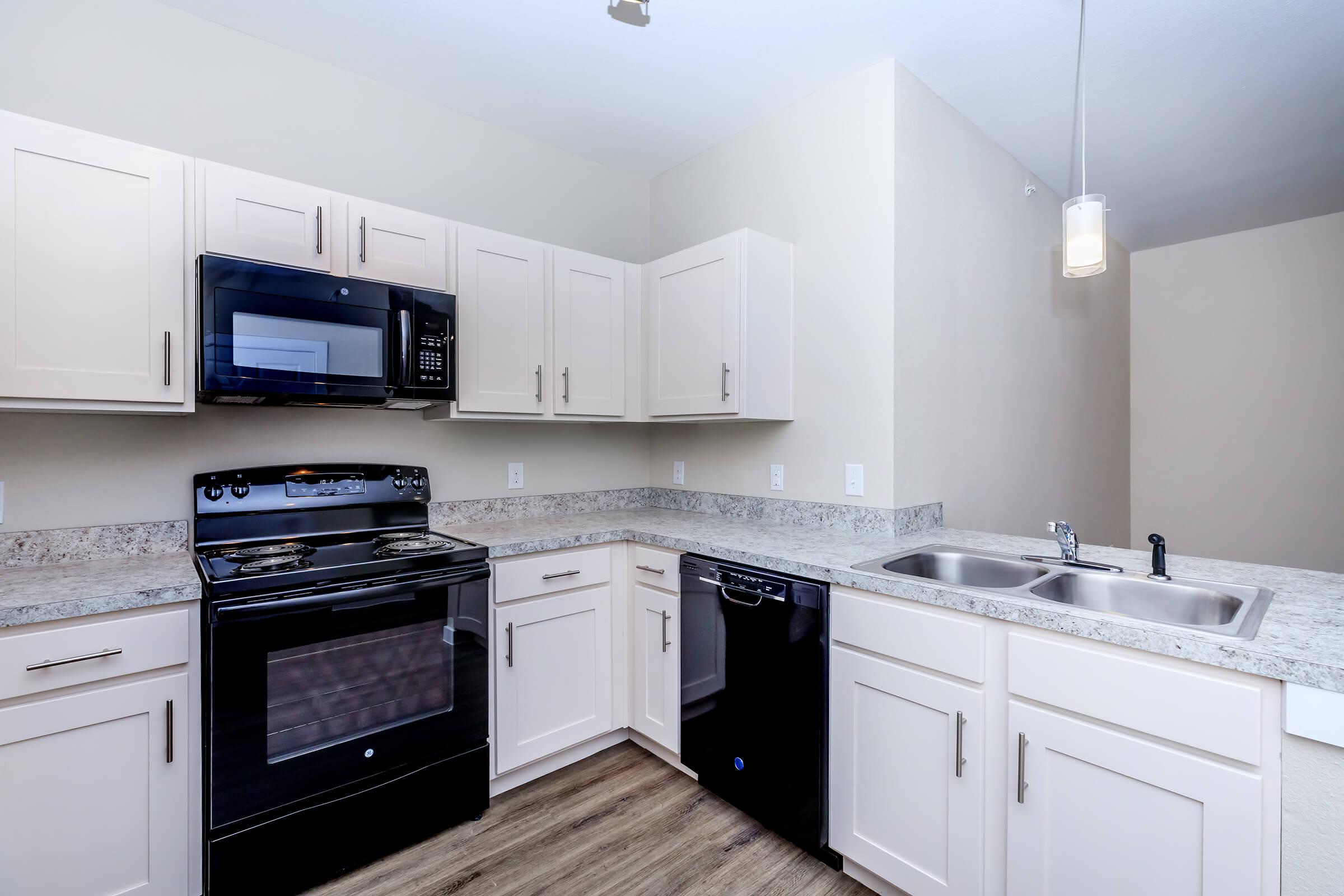 Apartments for Rent in Leander TX - Hills at Leander Spacious Kitchen with Plenty of Counterspace, Fully Equipped with Black Appliances, and Much More