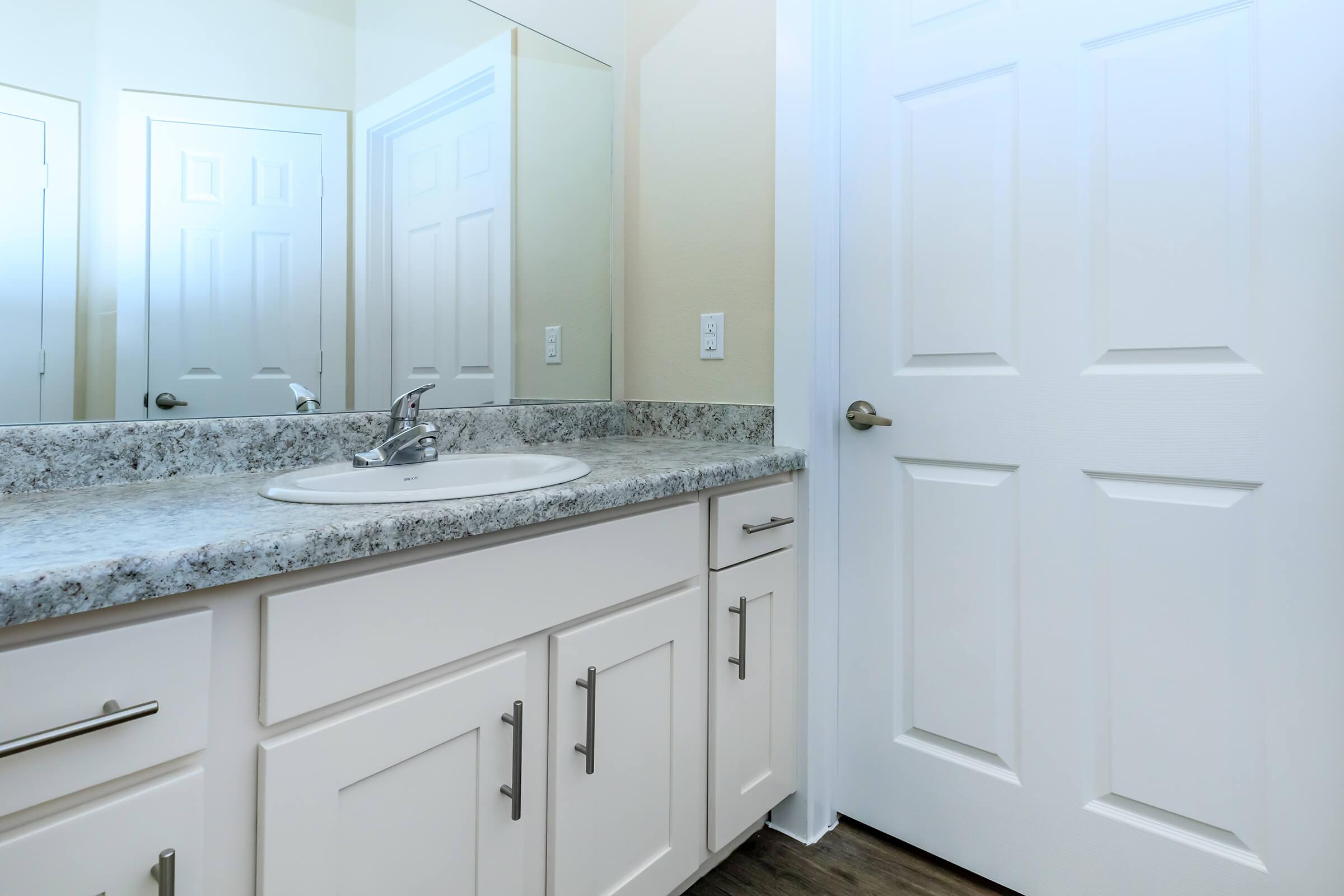 Apartments in Leander TX - Hills at Leander Expansive Bathroom with a Large Vanity, Shower, and Much More