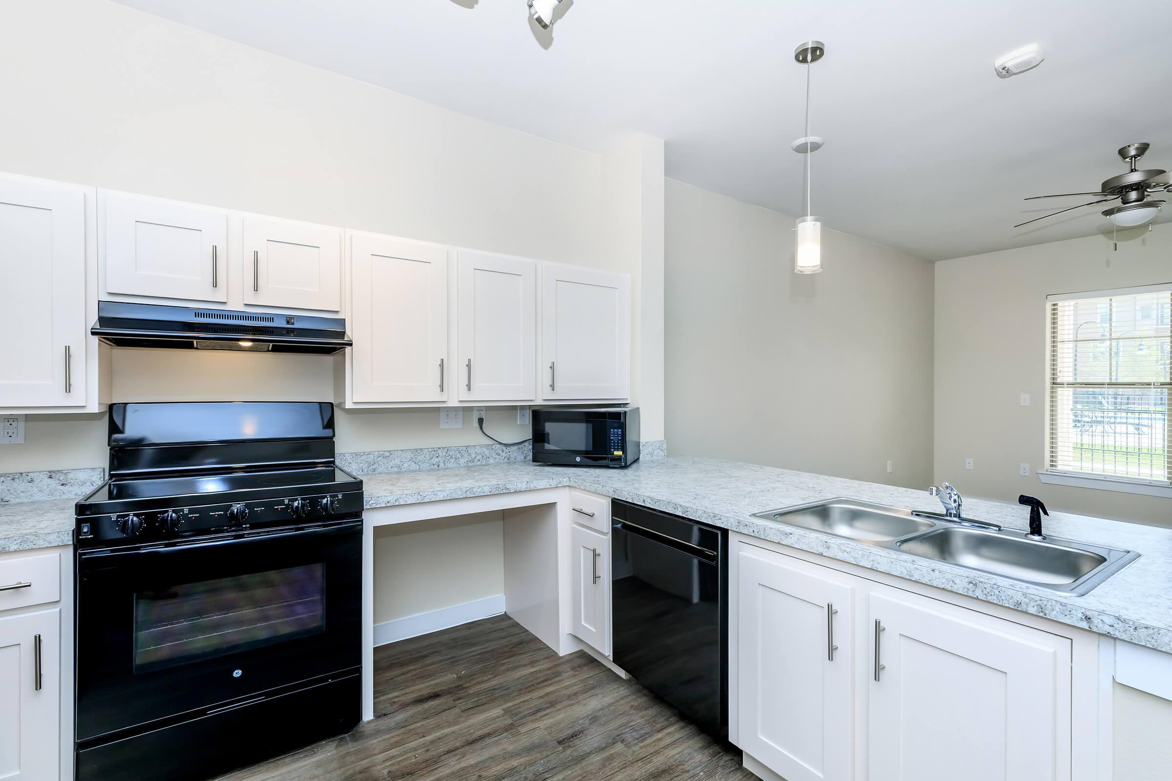 Apartments for Rent in Leander TX - Hills at Leander Spacious Kitchen with Plenty of Counterspace, Fully Equipped with Black Appliances, and Much More