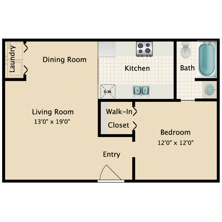 Floor plan image of 1 Bed 1 Bath A