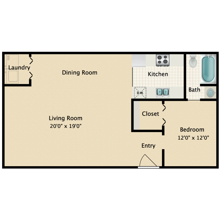 Floor plan image of 1 Bed 1 Bath B