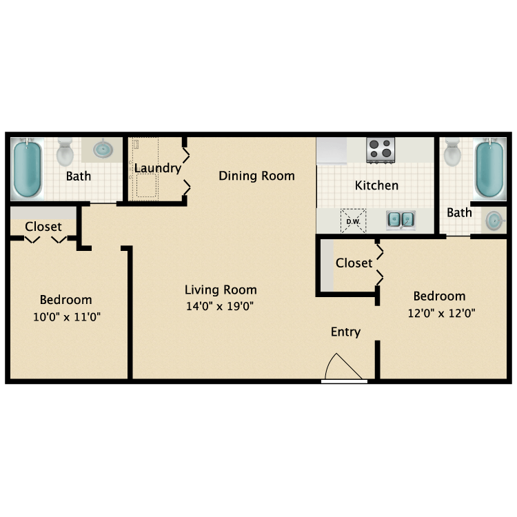 Floor plan image of 2 Bed 2 Bath A