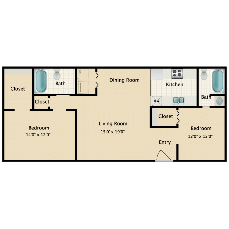 Floor plan image of 2 Bed 2 Bath B