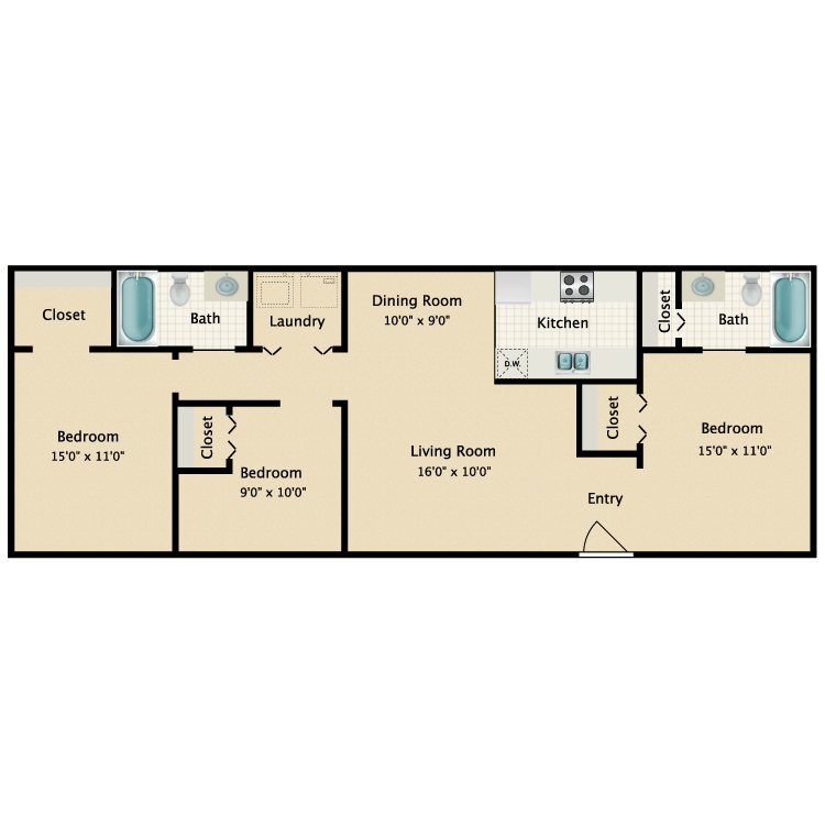 Floor plan image of 3 Bed 2 Bath