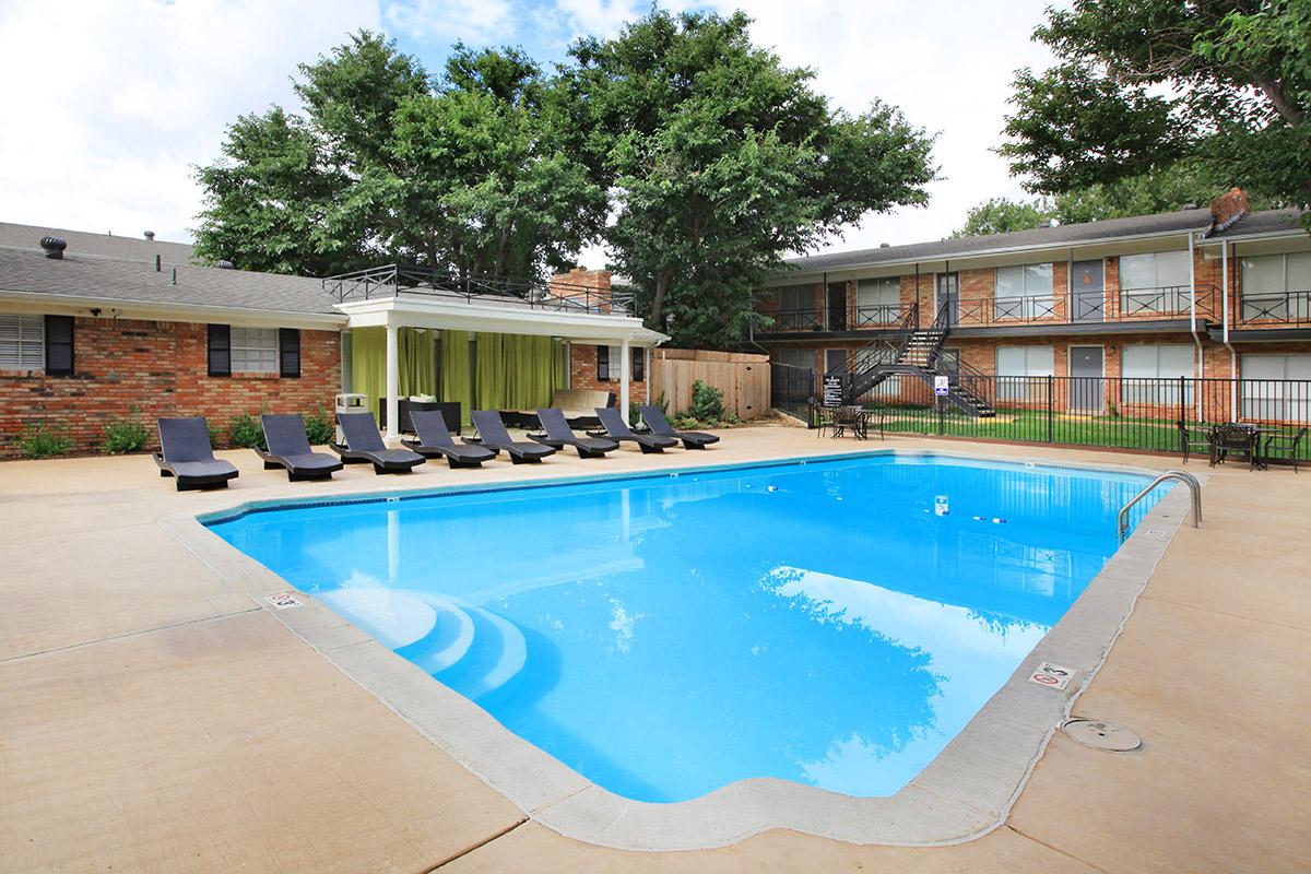 a pool next to a building