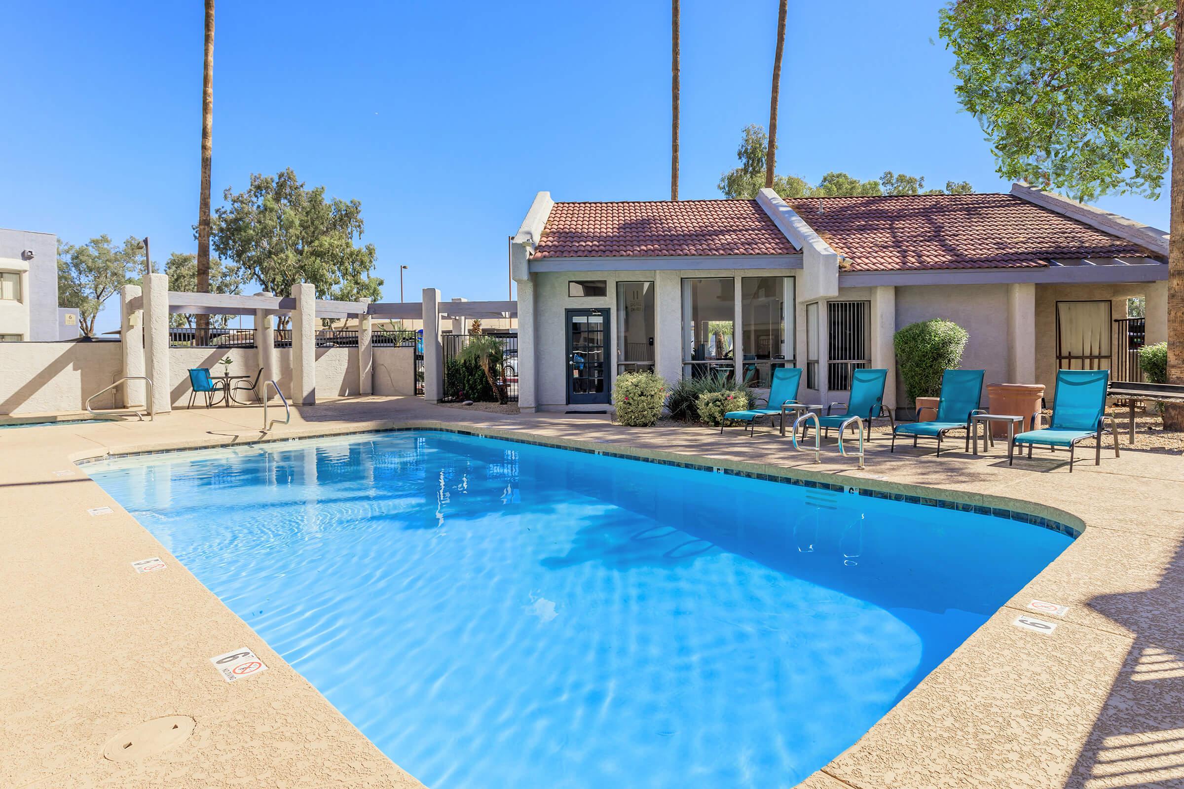 a house with a pool of water