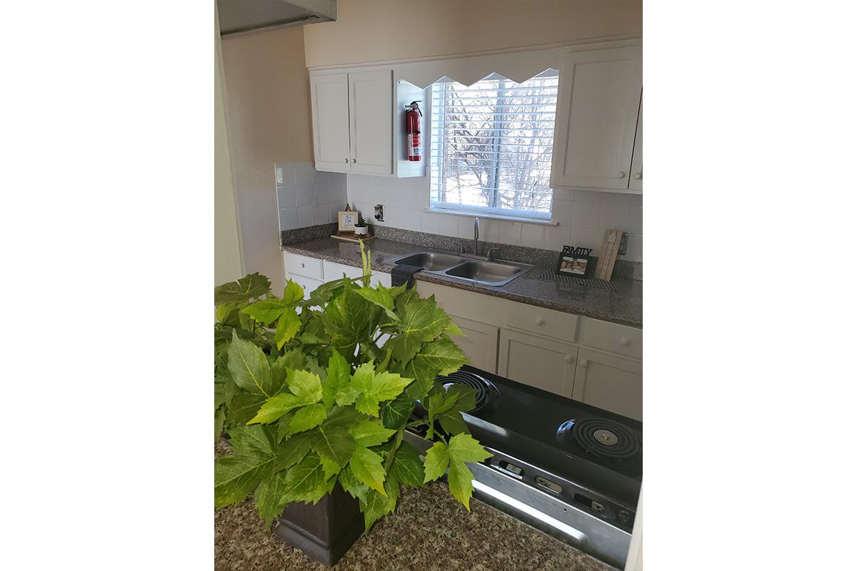 a television is sitting on a counter