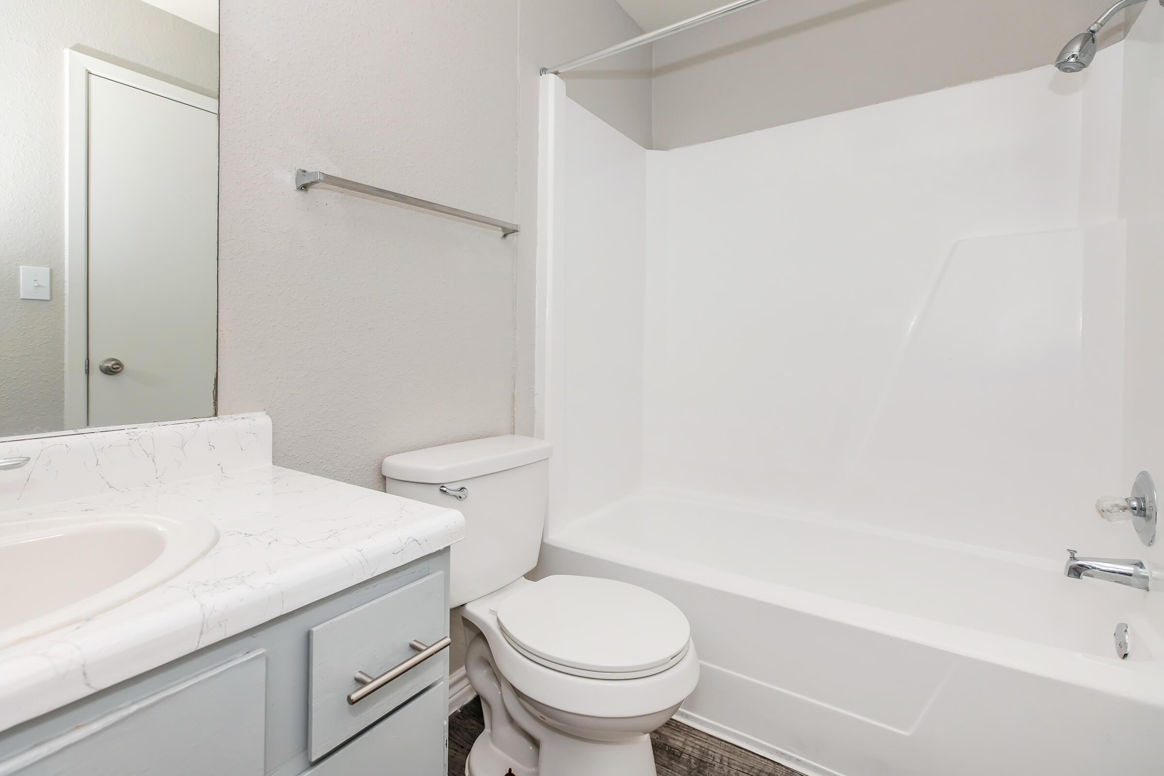 a shower that has a sink and a mirror