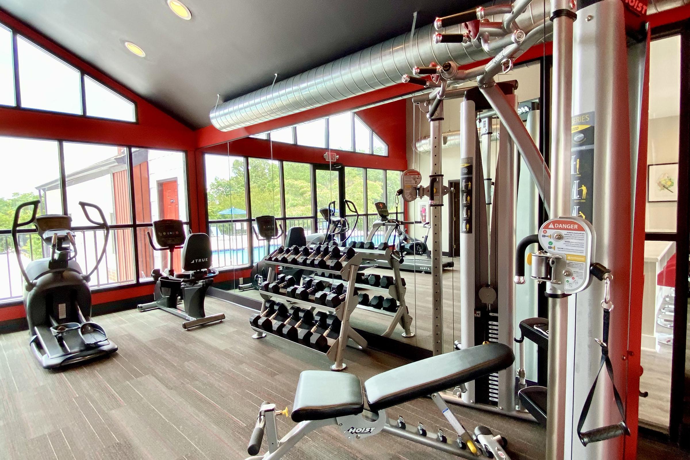 Huge fitness center at Innovation Flats at Research Park