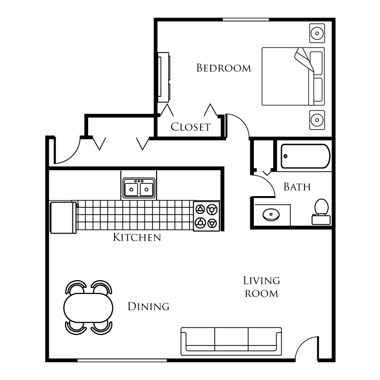 Floor plan image of One Bedroom One Bath