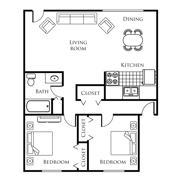 Floor plan image of Two Bedroom One Bath
