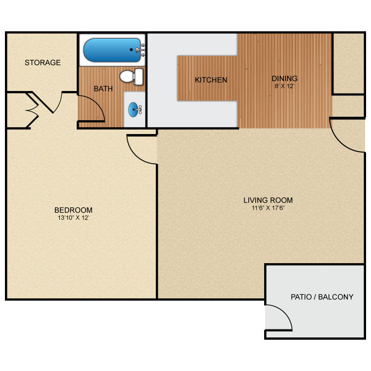Floor plan image of 1 Bed 1 Bath Large