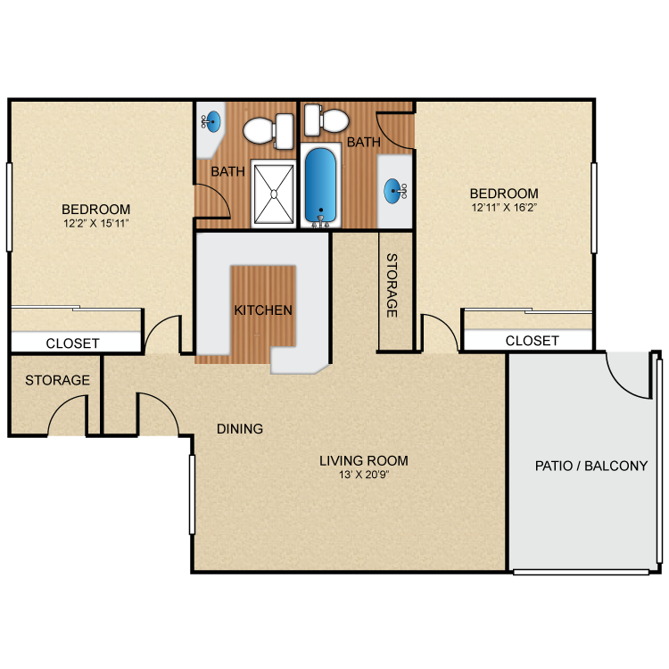 Floor plan image of 2 Bed 2 Bath