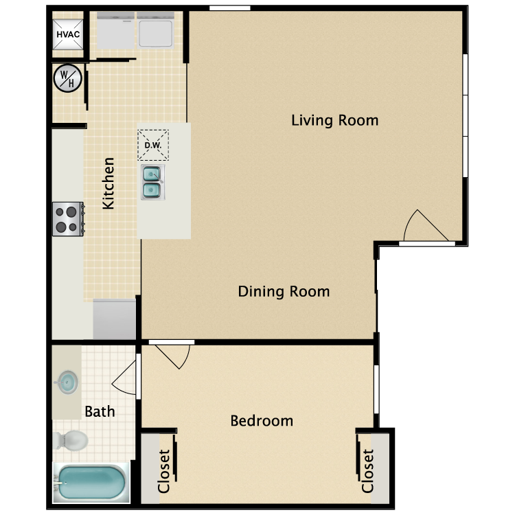 Floor plan image of 1 Bed 1 Bath