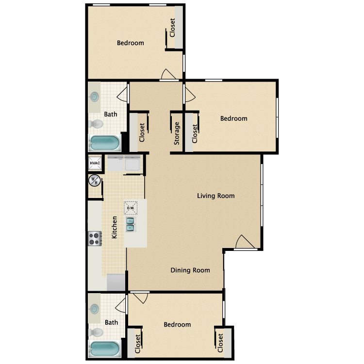 Floor plan image of 3 Bed 2 Bath